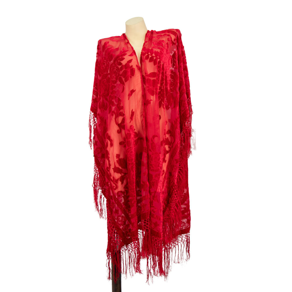 Eris Crimson Velvet Floral Burnout Kimono
