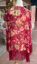Load image into Gallery viewer, Burgundy Floral Birds Fringe Kimono
