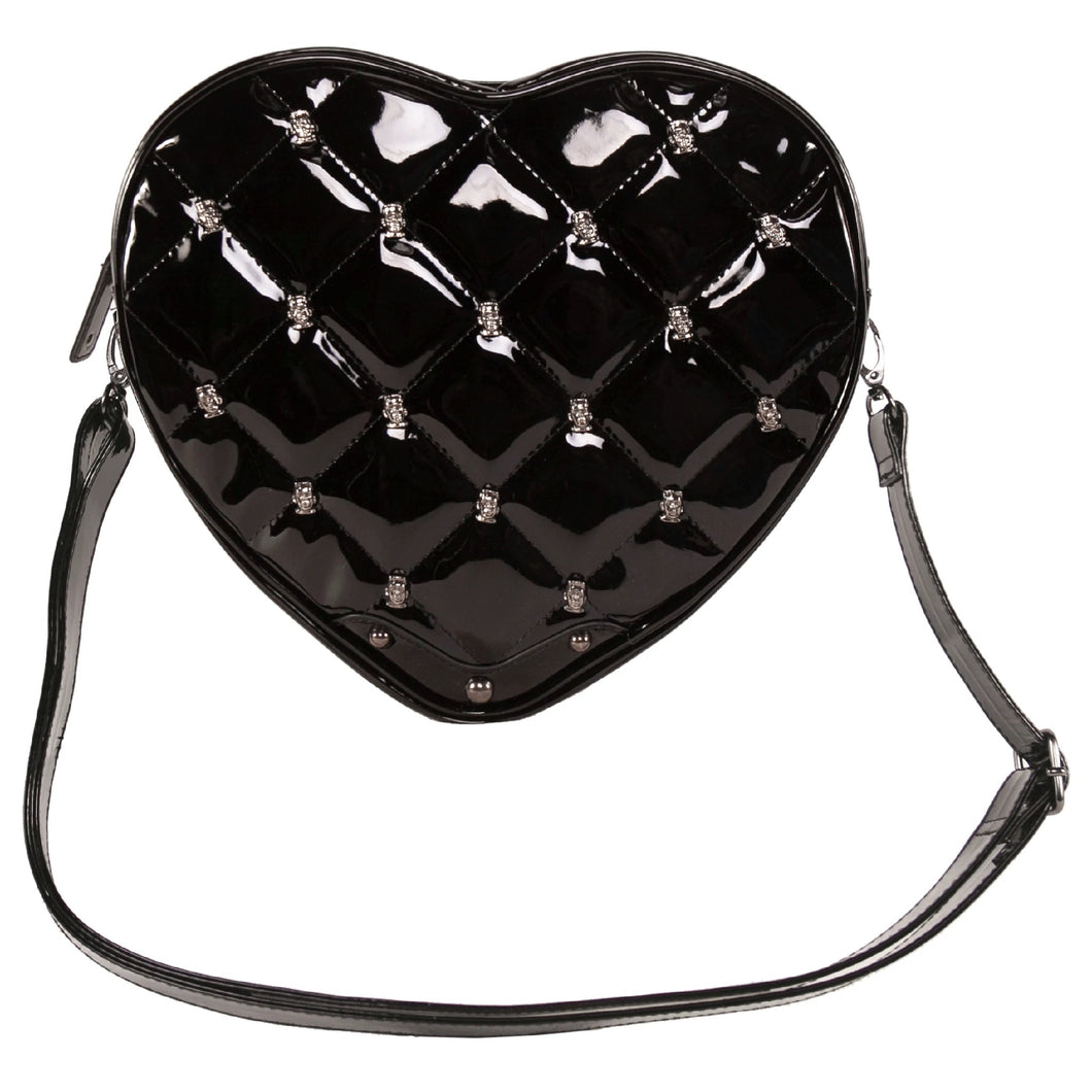Frankenstein Studded Black Quilted Heart Shoulder Bag