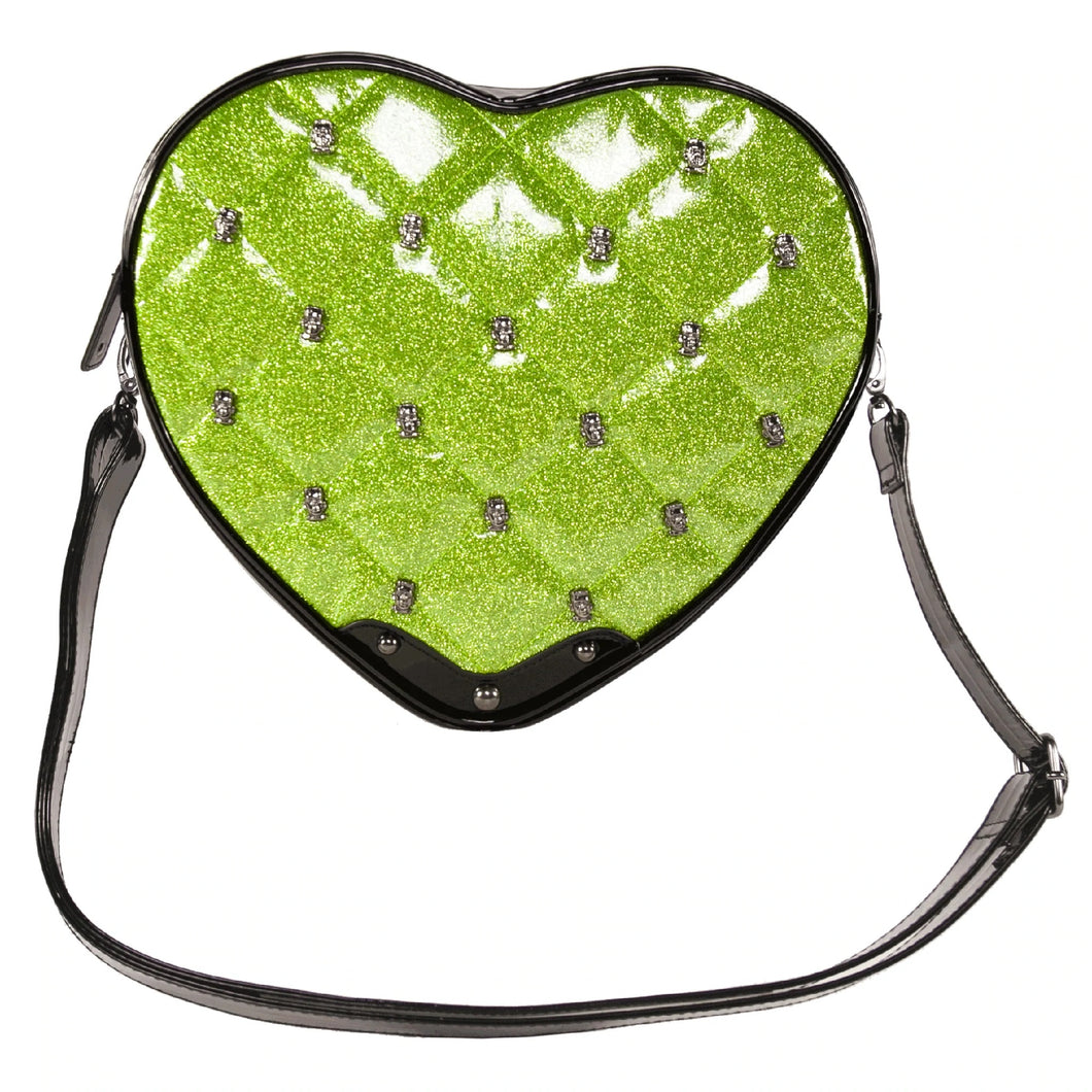 Frankenstein Studded Monster Green Quilted Heart Shoulder Bag- Last One!