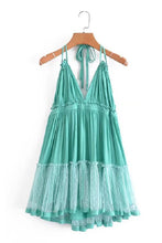 Load image into Gallery viewer, Teal and Mint Ruffle Tie Slip Dress
