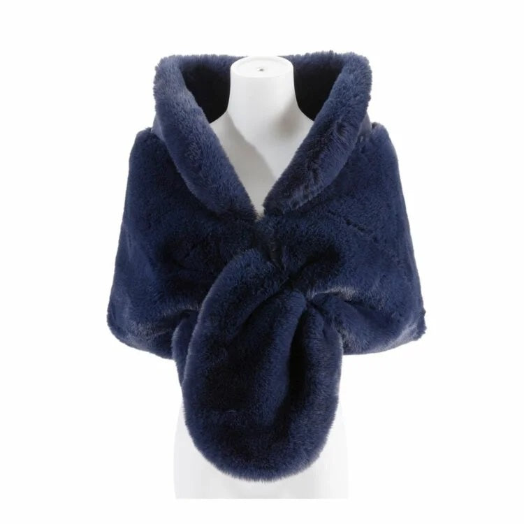 Navy Blue Luxe Faux Fur Shawl Wrap