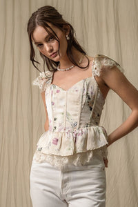Floral Corset Peplum with Lace Up Back Top