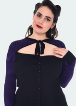 Load image into Gallery viewer, Jess Cutout Black and Purple Stripe Tie Front Cardigan
