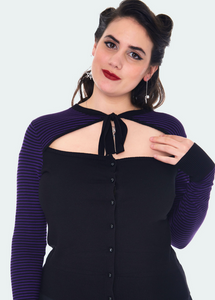 Jess Cutout Black and Purple Stripe Tie Front Cardigan
