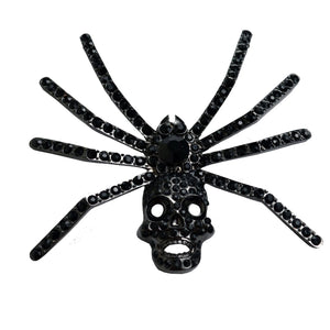 Spider Skull Brooch- Black Crystal