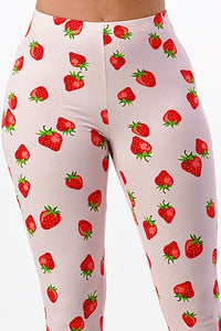 Pink Strawberry Flared Legging Pants