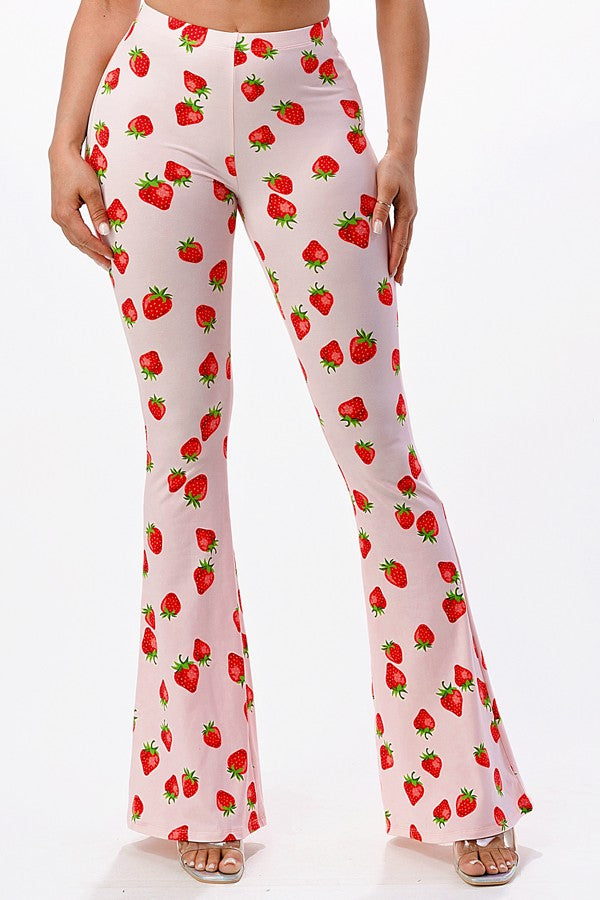 Pink Strawberry Flared Legging Pants