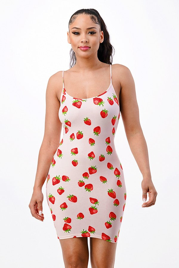 Strawberry Print Tank Bodycon Dress Strawberry Print Tank Bodycon Dress