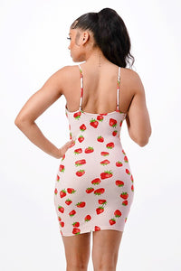 Strawberry Print Lace Cami Bodycon Dress