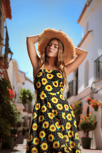 Sunflower print retro dress