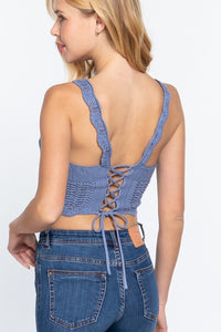 Periwinkle Blue Crochet Back Lacing Cami Knit Top