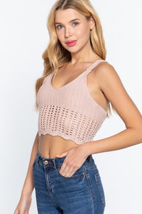 Blush Pink Crochet Back Lacing Cami Knit Top