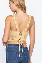 Load image into Gallery viewer, Pastel Canary Yellow Crochet Back Lacing Cami Knit Top
