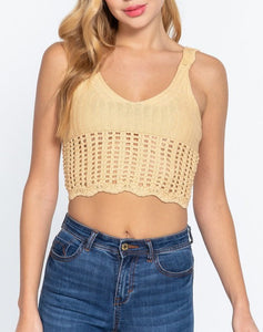 Pastel Canary Yellow Crochet Back Lacing Cami Knit Top