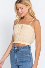 Load image into Gallery viewer, Vanilla Yellow Front Tie Eyelet Detail Cropped Cami Top

