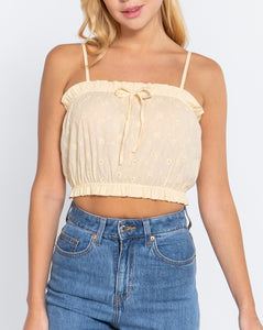 Vanilla Yellow Front Tie Eyelet Detail Cropped Cami Top