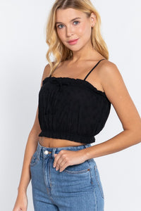 Black Front Tie Eyelet Detail Cropped Cami Top