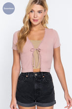 Load image into Gallery viewer, Blush Pink Short Sleeve Tie Neck Crop Top
