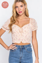 Load image into Gallery viewer, Pink Floral Chiffon Sweetheart Front Tie Smocked Back Crop Top
