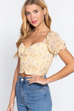Load image into Gallery viewer, Yellow Floral Chiffon Sweetheart Front Tie Smocked Back Crop Top- PLUS SIZE
