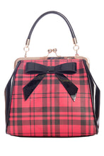 Load image into Gallery viewer, Black and Red Plaid Classic Retro Bow Kisslock Handbag
