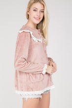 Load image into Gallery viewer, Polar Plush Fleece Cardigan with Scalloped Lace
