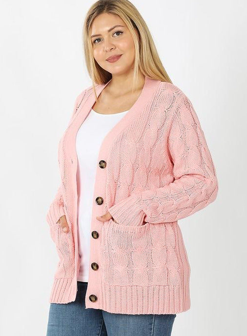 baby pink cable knit cardigan