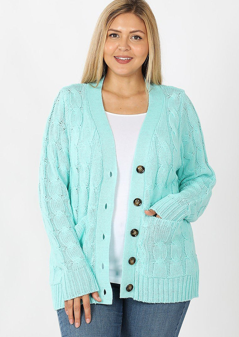 Mint cable knit cardigan