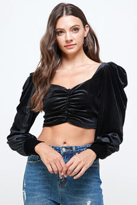 Black Puff Sleeve Cropped Top