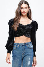 Load image into Gallery viewer, Black Puff Sleeve Cropped Top
