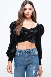 Black Puff Sleeve Cropped Top