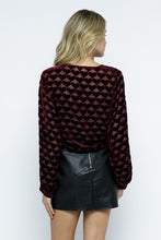 Load image into Gallery viewer, Wine Hearts Velvet Burnout Cropped Tie Front Bolero Cardigan
