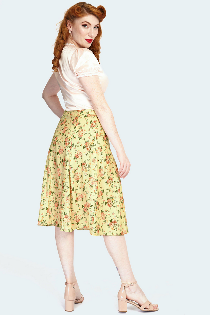 Vintage Floral Button Front Flare Skirt