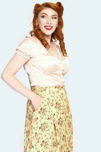 Vintage Floral Button Front Flare Skirt