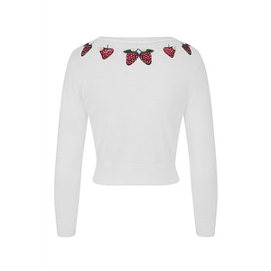 white embroidered strawberry cardigan