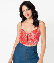 Load image into Gallery viewer, Red Bandana Print Chessie Crop Top
