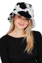 Load image into Gallery viewer, Black Cow Patterned Faux Fur Bucket Hat
