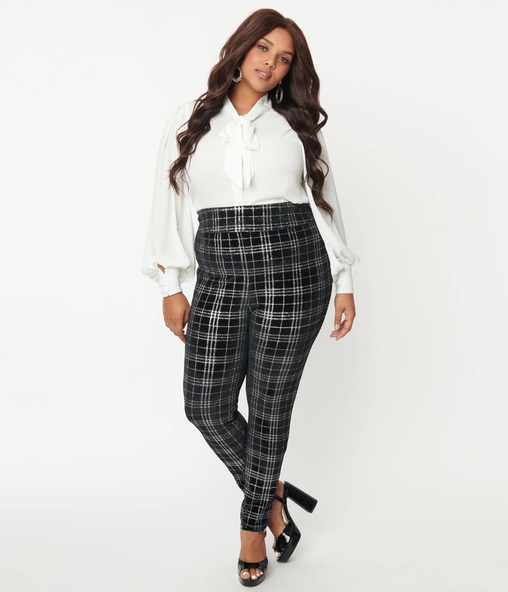 Black and Silver Plaid Velvet Rizzo Cigarette Pants