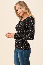 Load image into Gallery viewer, Black Ditsy Flower Thermal Long Sleeve Top
