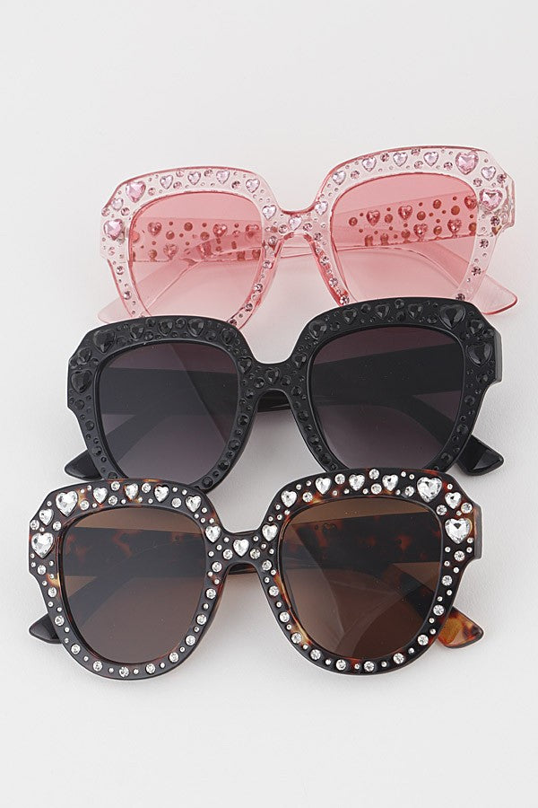 Pink and Black Embellished Sunglasses Lux De Ville Black & Pink Queen Bee Sunglasses – Unique Vintage main image 4
