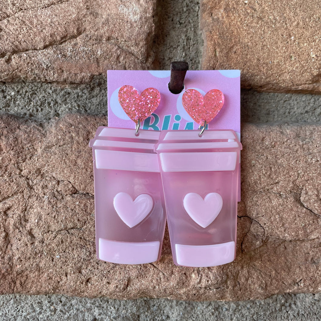Pink To Go Coffee Acrylic Statement Earrings