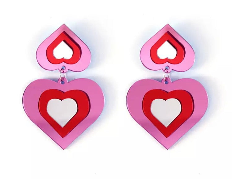 Power Pink Heart Acrylic Statement Earrings
