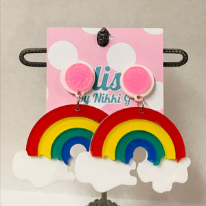 Rainbow with Clouds Acrylic Statement Earrings