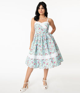 Pastel Pink and Blue Floral Darienne Swing Dress