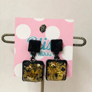 Bubble Resin Gold and Gravel Square Earrings