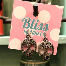Load image into Gallery viewer, Floral Embossed Skull Charm Earrings
