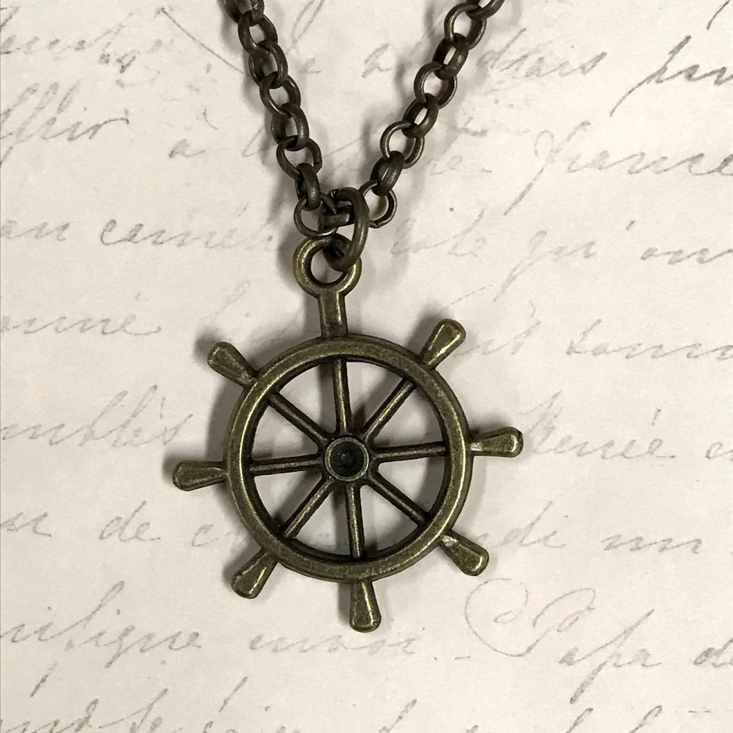 Big Boat Wheel Charm Necklace