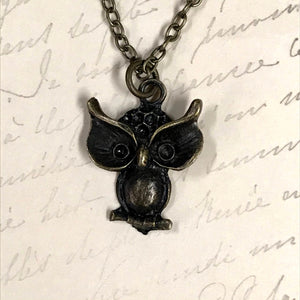 Big Eyed Perched Owl Charm Necklace