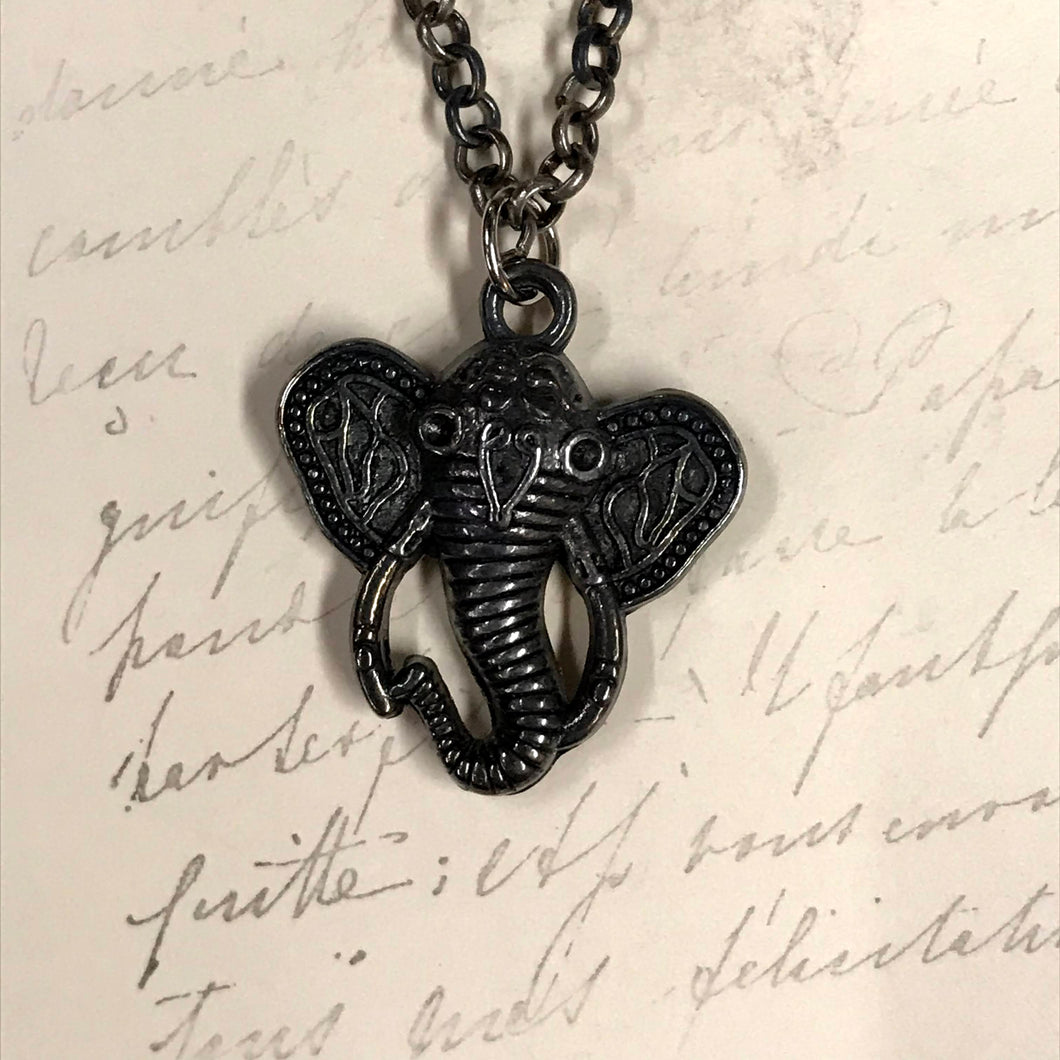 Decorated Elephant Face Charm Necklace